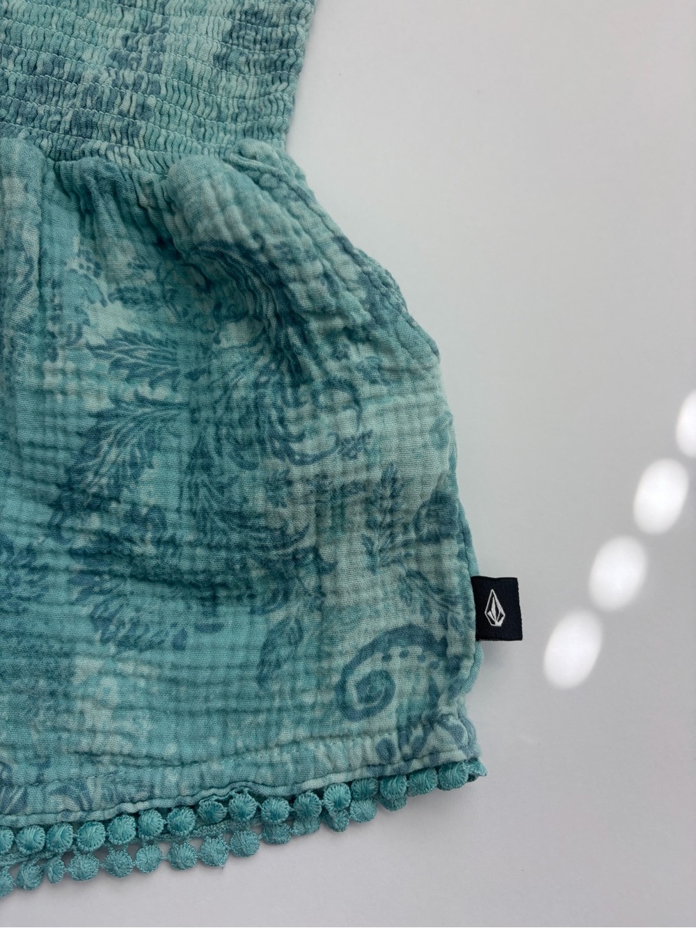 Volcom 24m Girls' Teal Paisley Cotton Romper with Pom Trim - Picture 4 of 4